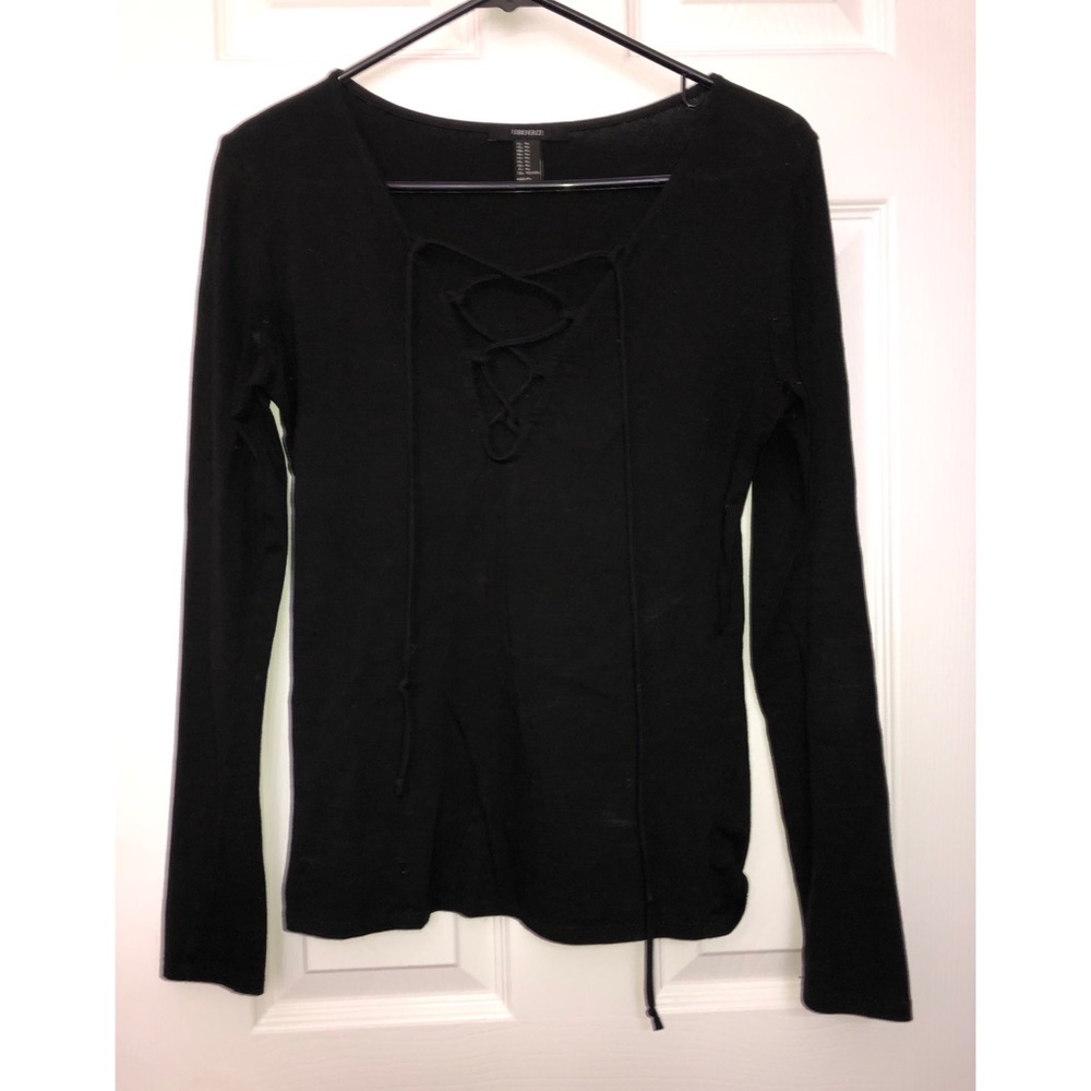 Basic black lace up top